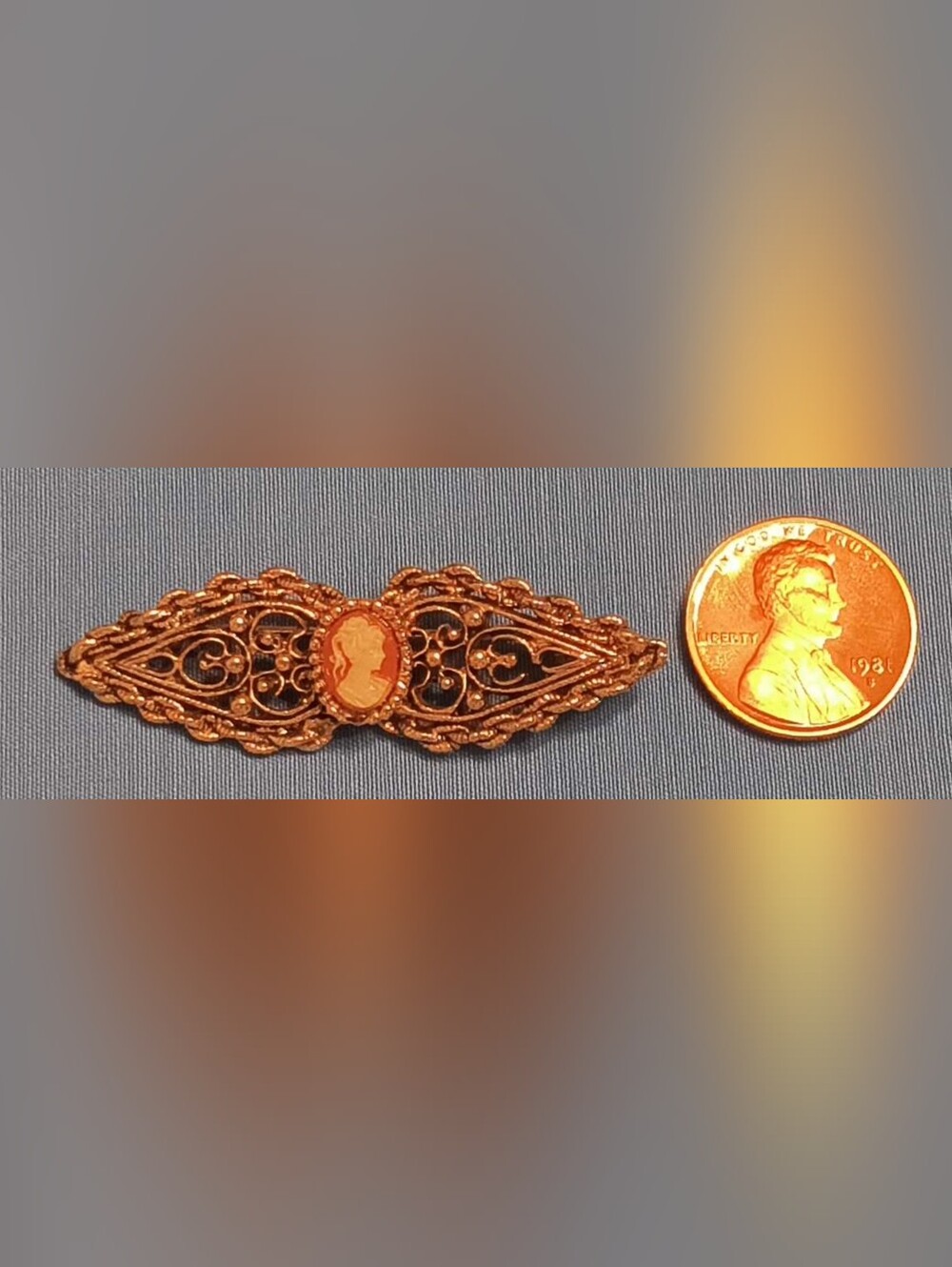 Vintage Gold-Tone Orange Cameo Brooch - Women's Jewelry